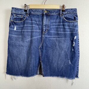 Loft Denim Jean Skirt Size 18 Raw Hem Blue‎ Front V-Slit